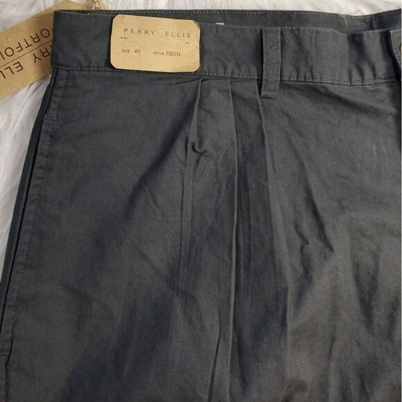 Perry Ellis Portofino Shorts Bermudas Twill Pleated Gray Cotton NEW - Picture 4 of 5
